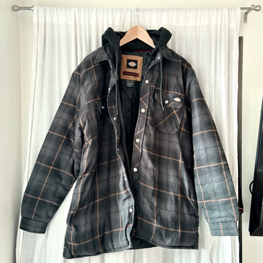 Dickies Men's Coat Water Repellent Fleece Hooded Flannel Shirt Jacket - Picture 2 of 6